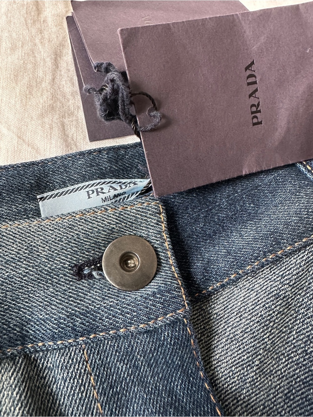 PRADA Herringbone Patchwork Denim Skirt - Picture 4 of 6